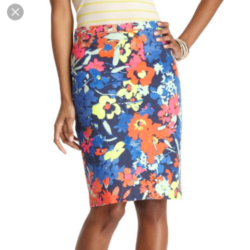 LOFT Neon Floral Pencil Skirt